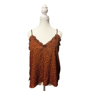 Wishlist Apparel Rust Polka Dot Ruffle Cami • Adjustable Straps • Size M